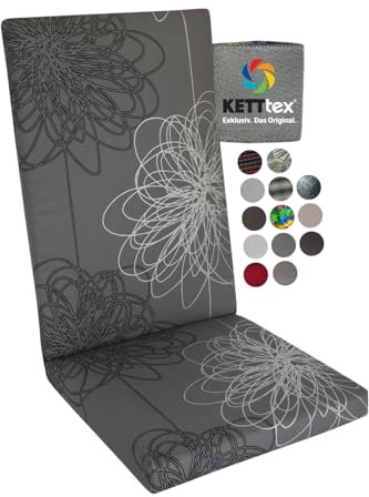 KETTtex Comfort Auflage Hochlehner Anthrazit Floral I Gartenstuhl Polster 120x50x4cm I KTH2 Sitzauflage weich & hautfreundlich I robuste Stuhlauflage I pflegeleichtes Sitzkissen I Dessin 8519