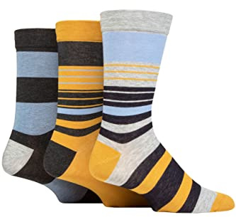 SockShop Men's Comfort Cuff Socks - Striped and Plain Soft Breathable & Cooling Bamboo Material Multipack of 3 Pairs Blue Jay 7-11