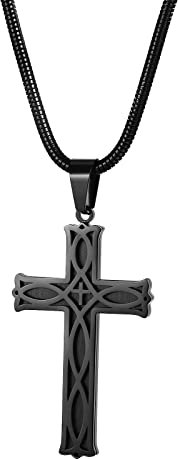OIDEA Collana Croce Uomo-Crocifisso Ciondolo Donna Acciaio Inossidabile con Catenina 55cm,Collane Uomo Nero,Regalo per Battesimo/Preghiera/Festa del papà