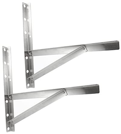 HONMEET 2PCS Stainless Steel Folding Air Conditioner Shelf Window Support Frame One-Piece Stamping Anti-Dropping Fence Rounded Corners Wall Mount