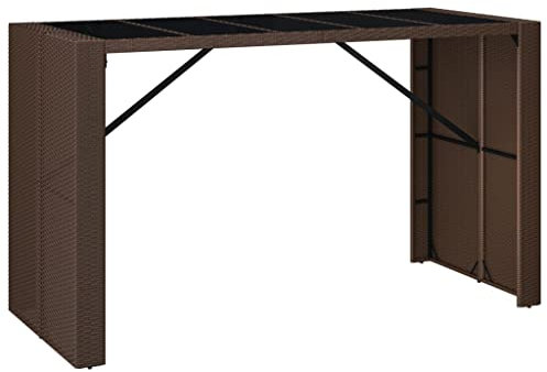 vidaXL Bartisch mit Glasplatte Outdoor Garten Terrasse Küche Bar Festival Party Bistro Stehtisch Frühstückstisch Kneipentisch Braun 185x80x110cm Poly Rattan