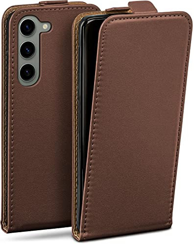 moex Flip Case für Samsung Galaxy S23 Hülle klappbar mit 360 Grad Schutz, Handyhülle mit Displayschutz, PU Leder Handytasche Lederhülle, Flip Case Cover Klapphülle, Dunkelbraun
