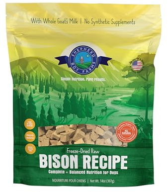 Shepherd Boy Farms Freeze Dried Raw Dog Food, Bison Recipe, All Natural, No Synthetics, Made in USA with Goat's Milk & Organic Produce, High Protein, Complete Meal (14oz)