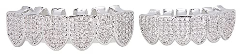 Décoration de Dents Hip Hop en Cuivre ColdPlated, Ensemble Bling, Couleur Argent, pour Fête Halloween