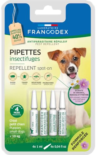Francodex - 4 Pipettes Insectifuges Chiots, Petits Chiens de Moins de 10 kg Formule renforcée