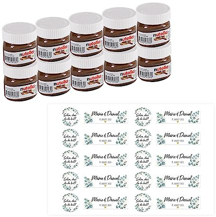 Herz & Heim® Gastgeschenk zur Hochzeit - Nuss-Nougat-Creme - mit Namen des Brautpaares Eukalyptus