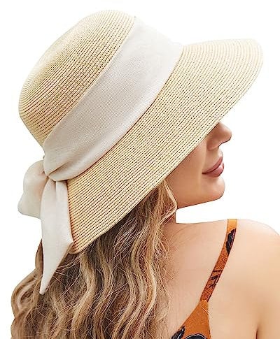 UWILL Süßer Sonnenhut für Damen, breite Krempe, faltbar, Strohhut, Strand-Sonnenhüte für Damen, Schlapphut für Damen, LSF 50+ (as1, Alpha, M, L, Beige) 1, Beige, M/L