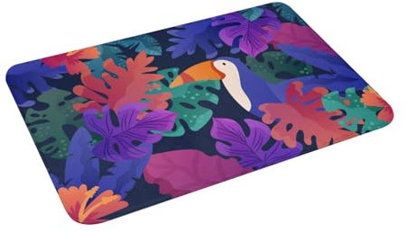 MUMICO Fußmatte mit Tukan und bunten Pflanzen, für den Innenbereich, Eingangsteppich für Zuhause, Willkommens-Fußmatte für Haustür, Eingang, Schuhe, Matte, 40 x 60 cm