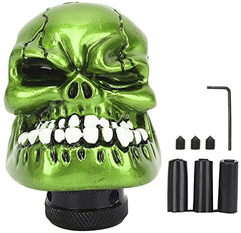 TKSE Perilla De Cambio De Marchas Para Automóvil, Palanca De Cambios Manual Con Cabeza De Calavera, Palanca De Cambios Modificada, Adaptadores De 8 Mm/10 Mm/12 Mm(Verde)