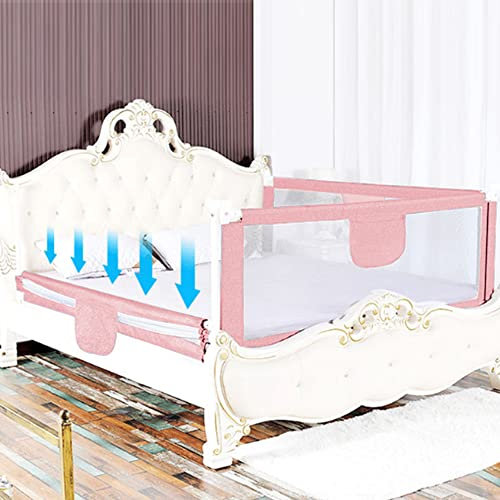 Barriere de Lit avec Poches,Barriere de Securite Enfant Lit,Toddler Bed Guard,pour protéger Contre Les Chutes chez Les Tout-Petits, Les bébés et Les Enfants-1,8 m-Rose