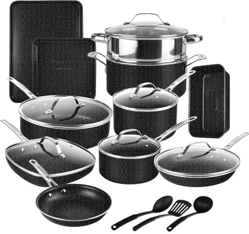 Granitestone 20 Pc Pots and Pans Set Non Stick Cookware Set, Kitchen Cookware Sets, Pot and Pan Set, Pot Set, Diamond Coated Non Stick Pots and Pans Set with Lids + Utensils, Dishwasher Safe
