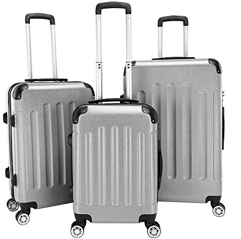LEADZM Koffer Set 3 Teilig, Reisekoffer Set, Kofferset mit 4 Rollen und Zahlenschloss, Handgepäck, ABS Koffer Qrganizer, Teleskopgriff (Style 1, Silbergrau)