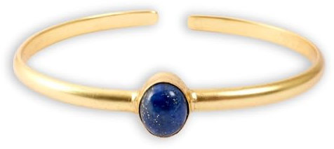 happymaker - Edelstein Armreif, vergoldete Armspange Damen mit echtem Lapislazuli, handgefertigt, offener Armring, größenverstellbar, edle Geschenkverpackung für Valentinstag Geschenk