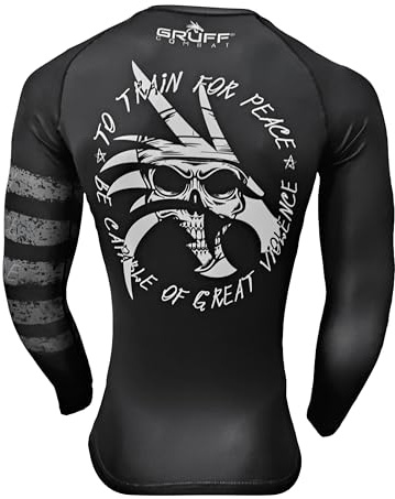 Gruff Combat BJJ Rash Guards Grappling MMA Jiu Jitsu No Gi UFC Shirt Fight Wear, Long Sleeves., Violence, Large