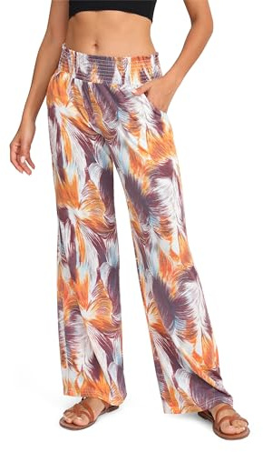 Urban Coco Women's Boho Palazzo Pants Wide Leg Beach Pants High Waisted Lounge Pants with Pockets, #33, XXL