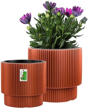 PAFEN Kunststoff Blumentopf Set - 2 Großen: 29,5 cm und 39,5 cm - Elegant Blumenkübel im Doppelpack Übertopf Pflanztopf Pflanzkübel Für Innen Und Balkon Garten Pflanzen | Farbe Kupfer