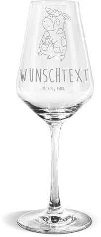 Mr. & Mrs. Panda Personalisiertes Weißwein Glas Kuh - Personalisierte Geschenke, Landwirtin, Flausen, Magie, Sauvignonglas Mit Gravur, Landwirt,