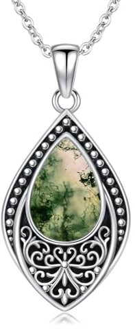 enjoylifecreative Moosachat Halskette 925er Sterling Silber Filigrane Tropfenanhänger Kette Geburtstag Weihnachten Schmuck Geschenke für Frauen