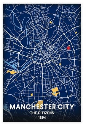 Manchester City Map Poster Leinwand Poster Wandkunst Dekor Druck Bild Gemälde für Wohnzimmer Schlafzimmer Dekoration Unrahmen: 50 x 75 cm