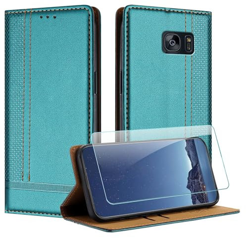 JayModCase Coque pour Samsung Galaxy S7 Edge + Protecteur d'écran, Etui à Rabat Pochette de Portefeuille pour Samsung S7 Edge avec [Fermeture Magnétique][Stand Fonction][Porte Cartes] - Vert