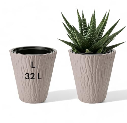 Blumenkübel Blumentopf Rund Slim Pflanzkübel mit Herausnehmbaren Einsatz DEKORATIV (Taupe, L)