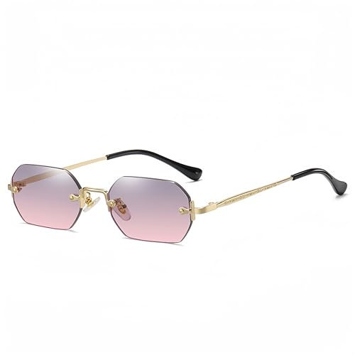 QVKUUT Rechteckig sonnenbrille rahmenlose sonnenbrille Mode Retro Rechteck Brille für Damen Herren (Gold/Grau Rosa Verlauf, Grau Rosa Verlauf)