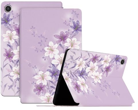 Jenyoog Case for Lenovo Tab M8 4th Gen 2024/2023 (TB-301FU, TB-300FU),Flower Design Lightweight PU Leather Shockproof Cover Case Free-Angle Viewing with Adjustable Stand (Purple Magnolia)