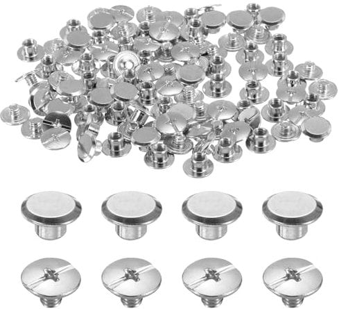 sourcing map 50set M5 x 4mm Chicago Screw Metal Phillips Head Binding Screws Post Nail Rivet Stud Screw Rivets for DIY Leather Belt Bag Craft Bookbinding, Silver Tone