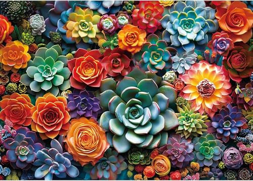 1000 Stück Puzzle Für Erwachsene. Bunte Blumen Und Sukkulenten. Puzzles Für Erwachsene Und Kinder. Lustiges Und Herausforderndes Familienspiel. Tolle Geschenkidee.