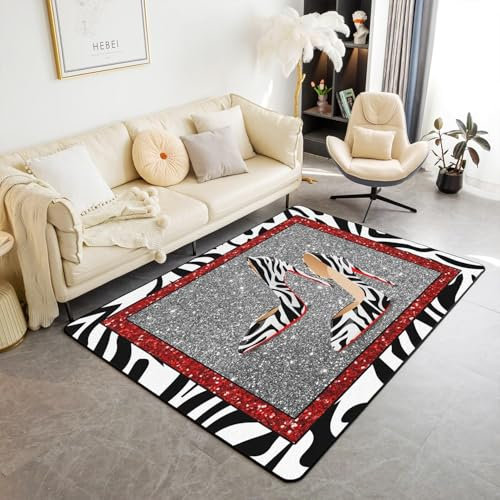 Kind Teppich 80 X 120 cm / 31.5 X 47.2, Schlafzimmer Teppich, 3D Teppiche Wohnzimmer Teppiche Weich rutschfest Teppich Für Wohnzimmer Schlafzimmer Bettvorleger Zebra-High-Heels -9U7N9O9