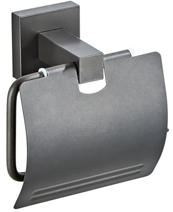 Toilet Roll Holder with cover, Toilet Paper Holder Stand Wall Mounted Toilet Paper Roll Holder Aluminium Gun Gray Toilet Roll Stand for Bathroom or Kitchen, Drilling Installation