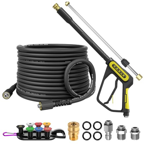 POHIR 5000 PSI Hochdruckreiniger-Pistole und 15,2 m Schlauch, 4000 psi, Verlängerungsstab, verstellbare Länge, Set mit 3/8 Zoll Drehstecker und M22-14/15 mm Anschluss und 7 Düsenspitzen für die