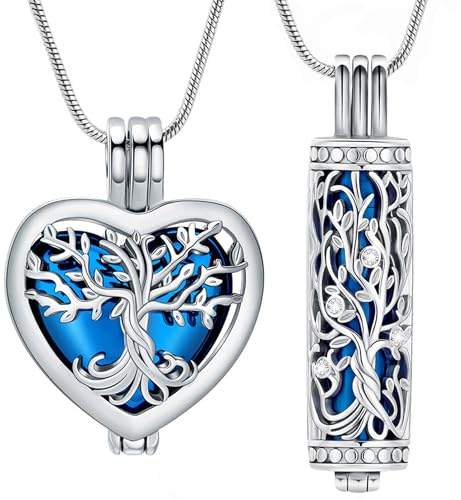 VCCWYQK Collier urne funéraire arbre de vie pour cendres, bijou avec flacon creux cylindrique Keepsake Memorial Lockets Porte-cendres pour femmes, hommes et animaux de compagnie