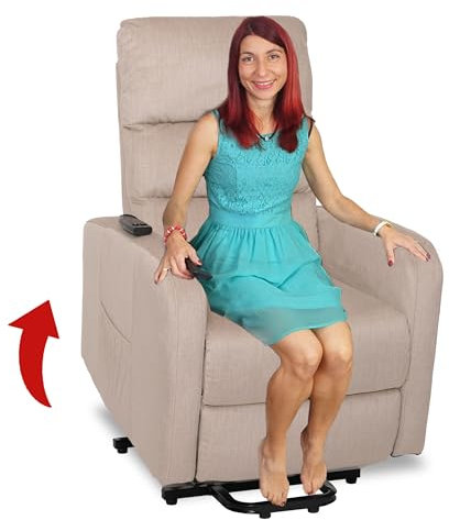 Mendler Fernsehsessel HWC-K62, Sessel Relaxsessel TV-Sessel, Liegefunktion Aufstehhilfe elektrisch, Metall Chenille - Creme