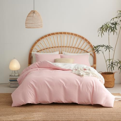 Nayoroom Bettwäsche 135x200 Rosa mit Weiß Stockholm Style Bettbezug 2er Set Altrosa Aesthetic Mädchen Pink Weiche Renforce Microfasr Wendebettwäsche mit Reißverschluss und 1 Kissenbezug 40x80 cm