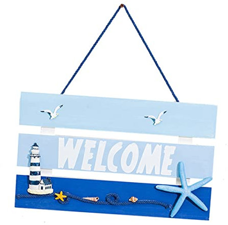 TOPBATHY Holz Willkommen Zeichen Front Tür Zeichen Hängen Mediterranen Themen Willkommen Zeichen Holz Hängen Schmücken Vielseitige Hause Für Zufällig Stil