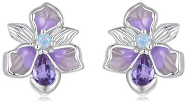 Qings Pendientes Pequeños Flor Plata de Ley 925 Para Mujer Niña Aretes Hipoalergénicos Flores con Morados Circonita Piedra Pequeñas Pendientes Cartílago Plata Regalos de Joyería
