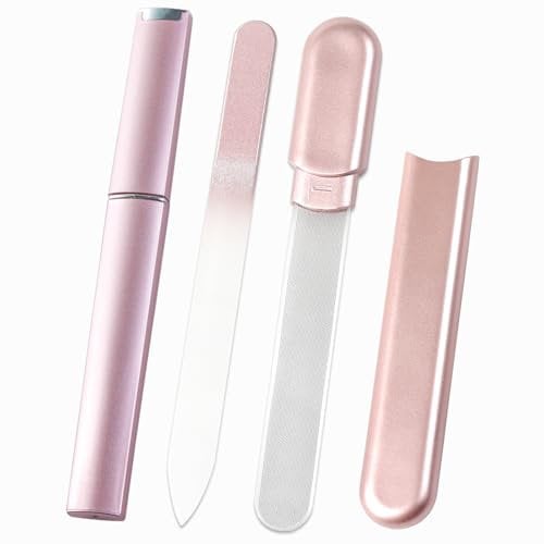 Maxqzin 2 Pack Crystal Glass Nail File, Glass Nail Files with Case for Natural Nails Professional Double Sided Manicure Crystal Nail File for Women Stocking Stuffers