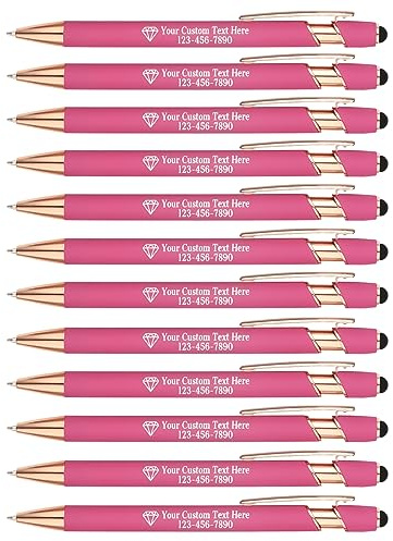 EinzigGeschenk Personalisierte Kugelschreiber mit Gravur | 12er-Pack Metall-Kugelschreiber | Inklusive Logo & Textgravur | Geschenk für Lehrer, Abschluss oder Mitarbeiter (Rosenrot)
