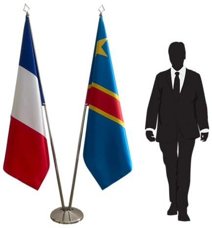 Drapeau France et Congo avec mâts et pied. Code CN3-FR-CO-L