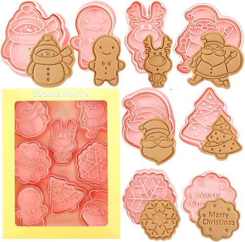 Lot de 8 emporte-pièces en plastique pour biscuits de Noël, Gingerbread Man, Snowman, arbre de Noël, Père Noël, Père Noël, Père Noël, Père Noël, renne