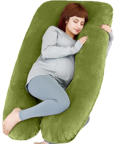 TaiBest U Shaped Full Body Pregnancy Pillow with Removable Cover for Maternity Women,Pregnancy Pillows for Sleeping,Support for Back, Legs, Belly,55 Inch Pregnancy Pillow for Women (Cotton, Green)