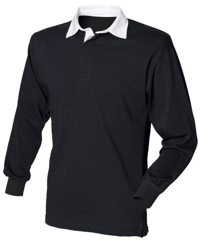 Front Row Long Sleeve Classic Rugby Polo Shirt (XS) (Black/White)