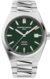 Frederique Constant Mens Swiss Automatic Highlife COSC Silver-Tone Stainless Steel Watch with Bracelet and Additional Green Nubuck Leather Strap, Style: FC-303GRS3NH6B