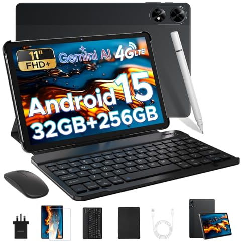 DOOGEE Tab G6+ Android 15 Tablet with Keyboard, 8000mAh Battery Gemini AI Tablets 11 Inch, Unisoc T7280 Octa Core 32GB+256GB/2TB, Widevine L1, Gaming Tablet with Pen, Mouse&Case, Black