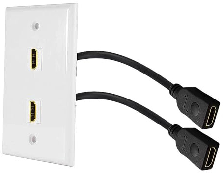 Kework Plaque murale 2 ports HDMI 2,1 V, 48 Gbit/s, 3D, 8K @ 60 Hz 4K @ 120 Hz HDR dynamique eARC, sans soudure pour home cinéma, DVD, câble, télévision satellite, HDTV, PS4