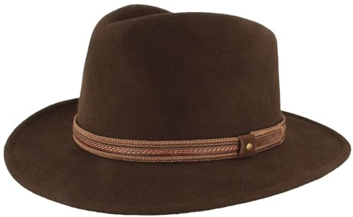Breiter Outdoor Filz-Hut - Trekking Wollhut Aus 100% Wolle - Wasserabweisend & Faltbar - Mit Ledergarnitur - Für Herren & Damen