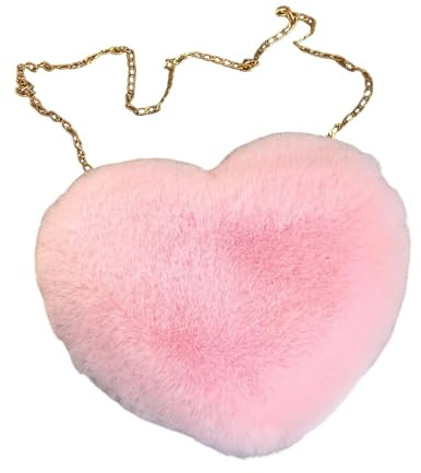 F Fityle Handtasche Damen Handtasche Herz, Umhängetasche Klein Plüsch, Herz Kunstfell Handtasche, Süße Heart Bag, Herz Clutch Geldbörse für Cocktail Outdoor Karneval Reisen Alltag Festival Geschenk