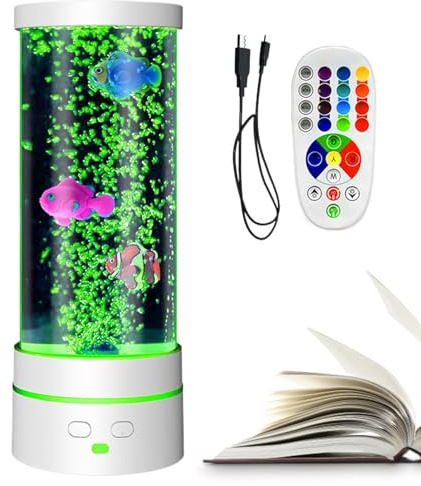 Lámpara de burbujas relajante – Torre de luz sensorial relajante, tubo de control remoto con brillo, par de columnas de pescado con movimiento, estilo de habitación decorativa, suministros de