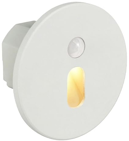 Maxkomfort LED Treppenbeleuchtung 230V Modular – Mit Bewegungsmelder, 3CCT (Warmweiß, Neutralweiß, Kaltweiß), Magnet-Montage für 60/68mm Dosen, Stufenlicht Innen, 1,5W | Weiß | Rund - Oval | MOD6